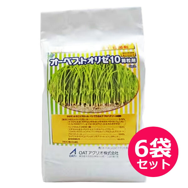 水稲育苗箱専用殺虫・殺菌剤　オーベストオリゼ10箱粒剤　1kg&times;6袋セット　移植前3日から移植当日　3種混合箱処理剤　いもち病・イネミズゾウムシ・イネドロオイムシ・ツマグロヨコバイ｜ファームトップ　店