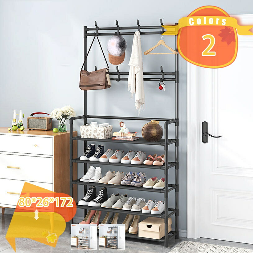 2000円OFFクーポン シューズラック 5段 幅80cm シューズラック 靴収納 靴箱 金属製 下駄箱 靴入れ シューズ棚 組み立て式 靴棚 省スペース玄関 大容量 簡単 組み立て 工具不要 シューズボックス スリム 帽子収納 キャップ かばんかけ fascimo｜FASCIMO