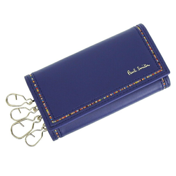 100 本物 ポールスミス 小物 メンズ アウトレット 4連 キーケース 鍵入れ レザー ブルー Bps271 Psmk0130 Paul Smith Fucoa Cl