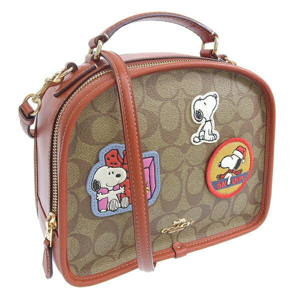 コーチ職 御徒面子 レディース 2WAY ハンドバック 逃げ道品 カーキ/レッドウッドマルチ SIGNATURE SNOOPY PATCHES PAIL CE847IMT1O COACH 百貨店割引き販売