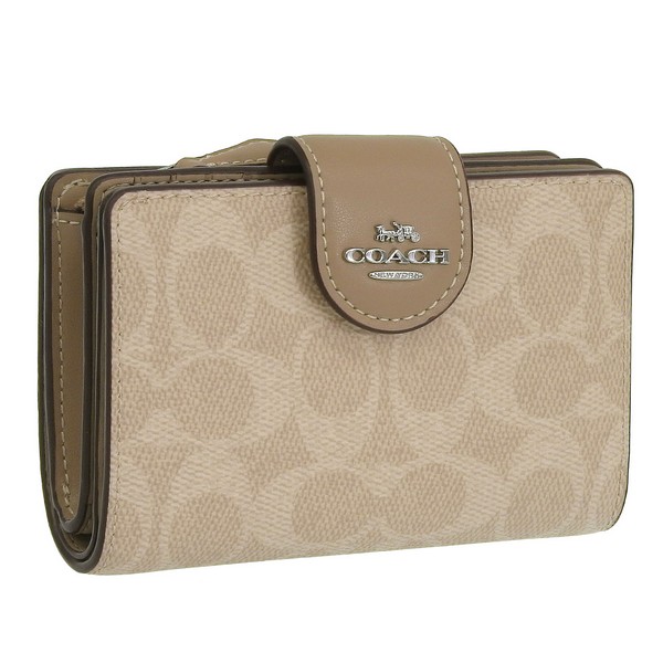 ★新品 COACH コーチ 折り財布 サドル ブラウン カーキ COACH コーチ アウトレット 三つ折り財布 シグネチャー カーキ