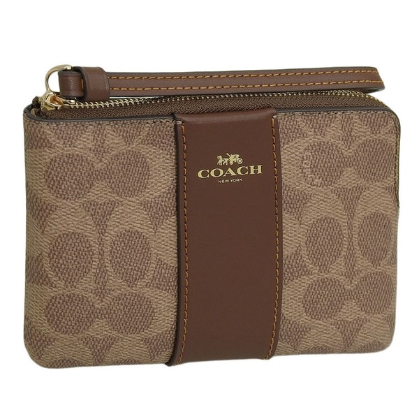 コーチ 小物 レディース ポーチ アウトレット品 タン×ブラウン CRN ZIP SIG LTH STRP CW854IMXHE COACH