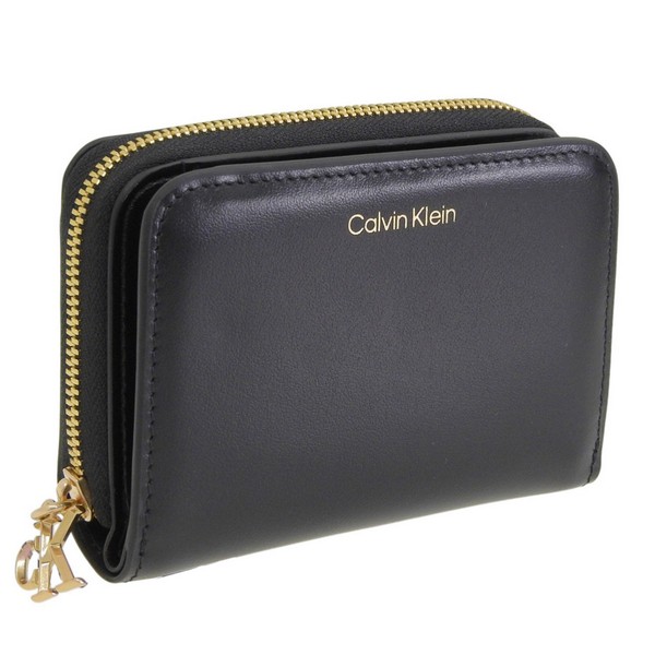 カルバンクライン 財布 レディース 二つ折り財布 レザー ブラック CK MEDIUM FLAP ZIP AROUND LV04F1075G-BLACK CALVIN KLEIN