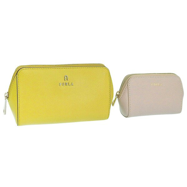 フルラ 小物 レディース ポーチ 2個セット アウトレット レザー イエロー/ベージュ CAMELIA M COSMETIC CASE SET VITELLO ARES WE00453ARE0002658S FURLA