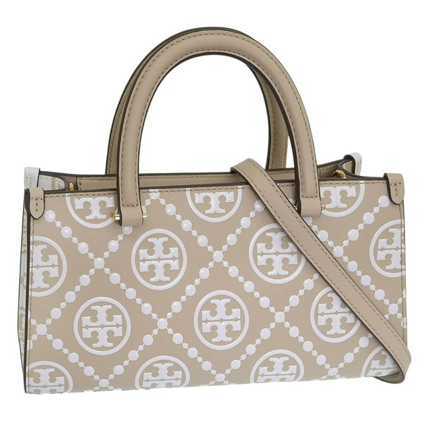 トリーバーチ バッグ レディース 2WAY ショルダーバッグ レザー ベージュ T MONOGRAM CONTRAST EMBOSSED E/W SMALL TOTE 170615-250 TORY BURCH|RINRE (リンレ)