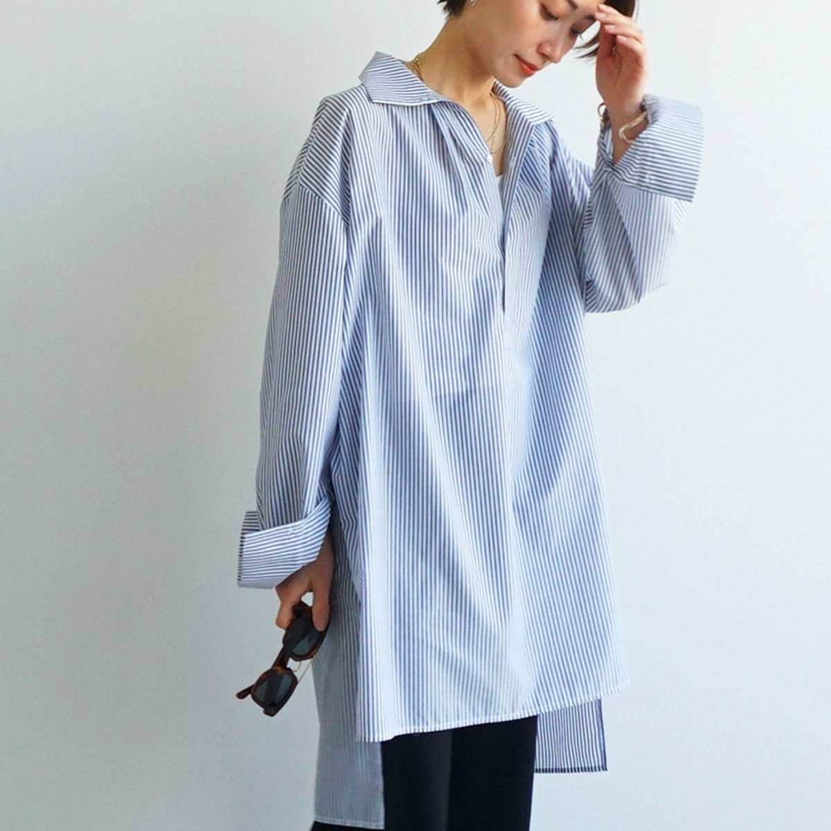 ヘンリーネックチュニックシャツ」FASHFREN チュニック シャツ ヘンリーネックチュニックシャツ」FASHFREN チュニック シャツ