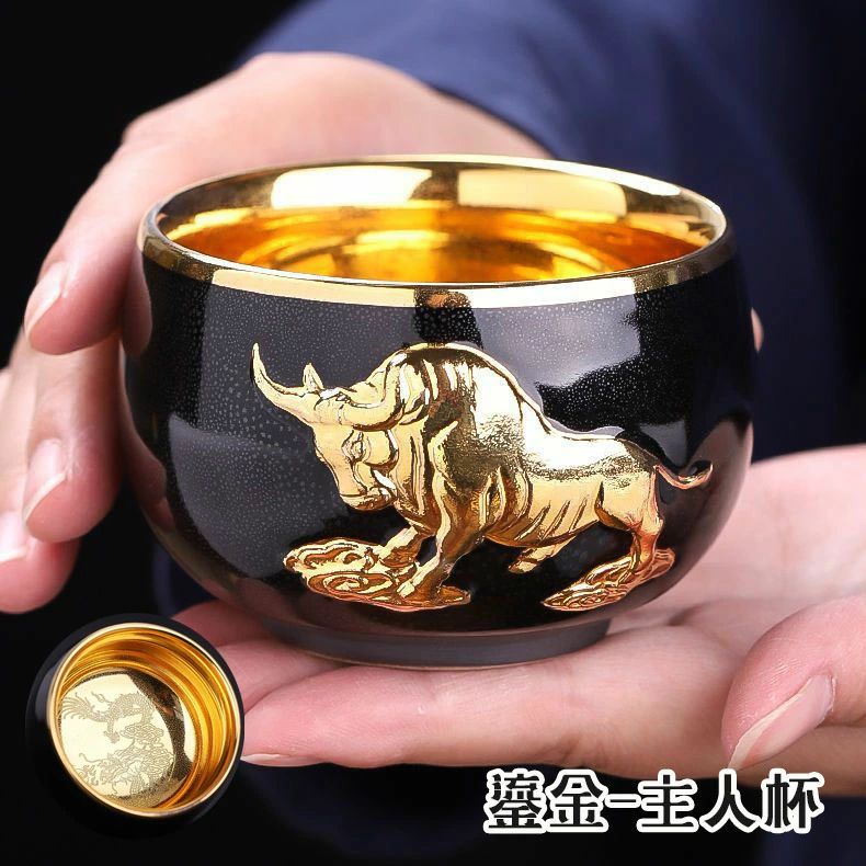 箱後ばらい 既婚男性杯 差し上げ物 金? 天目茶碗 木製ボックス席付き添い人 ラッピング相応う 差し上げ物 国宝 金牛 お茶碗 茶道具 茶道 建陽建盞（けん