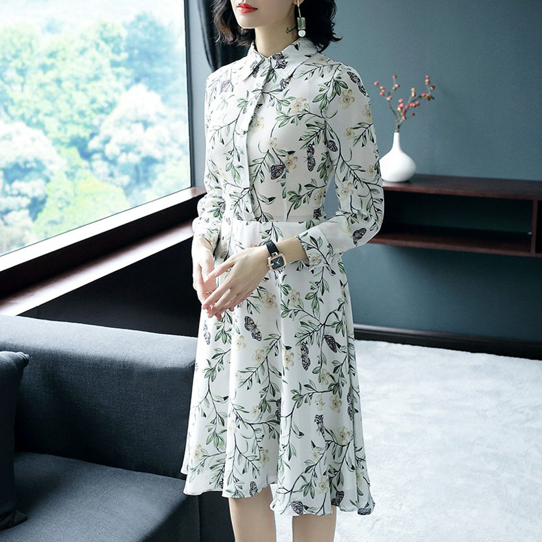 大人エレガント ワンピース フォーマルドレス パーティードレス Polo襟 他と被らない 結婚式 ママ 代 膝丈 セレブファッション 結婚式 大きいサイズあり 30代 プリント 着痩 大人エレガント 卒業式 50代 入学式 100 シルク セレブファッション 60代 Aランワンピース