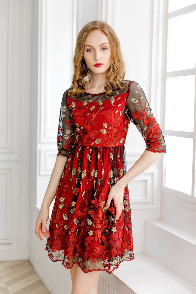 フォーマルドレス ワンピース セレブファッション 結婚式 パーティードレス 大人エレガント 着痩 代 30代 40代 50代 60代 母親 ママ 入学式 入園式 卒園式 卒業式 膝丈 ミセス 他と被らない パーティドレス セレブファッション Aラインワンピース 刺繍 春夏新作 五分袖