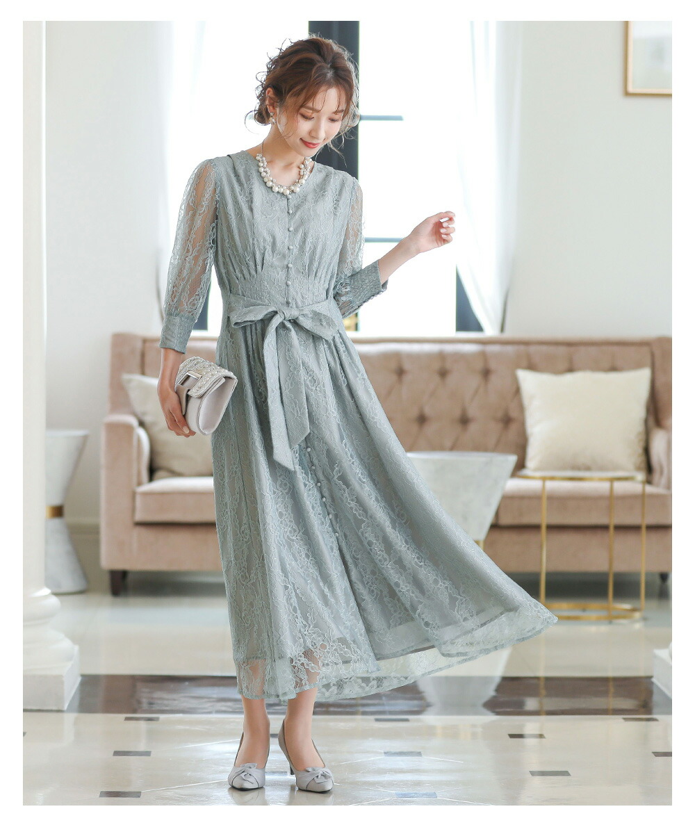 結婚式 ワンピース パーティードレス シアー レース 総レース リボン 7分袖 七分袖 レトロ ブラウス シフォン キャンディースリーブ 体型カバー 袖あり オケージョン 1 5次会 春 夏 秋 冬 パーティドレス 二次会 謝恩会 成人式 同窓会 体型カバー 服装 入学式 卒業式