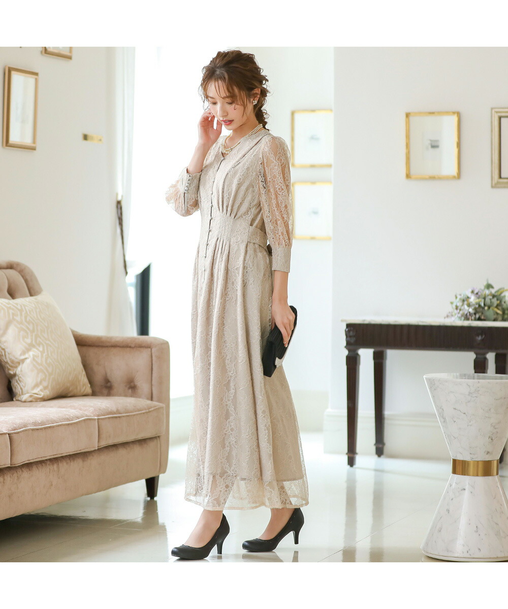 結婚式 ワンピース パーティードレス シアー レース 総レース リボン 7分袖 七分袖 レトロ ブラウス シフォン キャンディースリーブ 体型カバー 袖あり オケージョン 1 5次会 春 夏 秋 冬 パーティドレス 二次会 謝恩会 成人式 同窓会 体型カバー 服装 入学式 卒業式