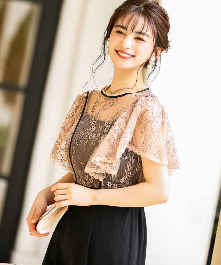 結婚式 ワンピース パンツドレス オールインワン サロペット パーティードレス ワイドパンツ パンツ レース ハイウエスト スカラップ ロング丈 半袖 袖あり 結婚式 ワンピース 代 30代 40代 小さいサイズ パーティドレス 膝丈 膝下 二次会 謝恩会 大学生