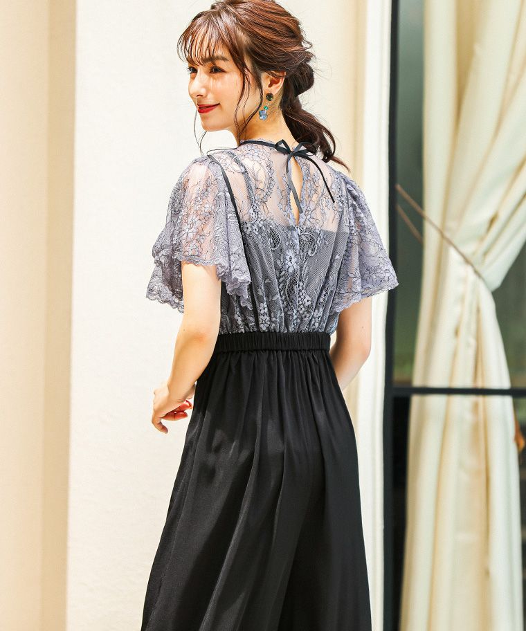 結婚式 ワンピース パンツドレス オールインワン サロペット パーティードレス ワイドパンツ パンツ レース ハイウエスト スカラップ ロング丈 半袖 袖あり 結婚式 ワンピース 代 30代 40代 小さいサイズ パーティドレス 膝丈 膝下 二次会 謝恩会 大学生