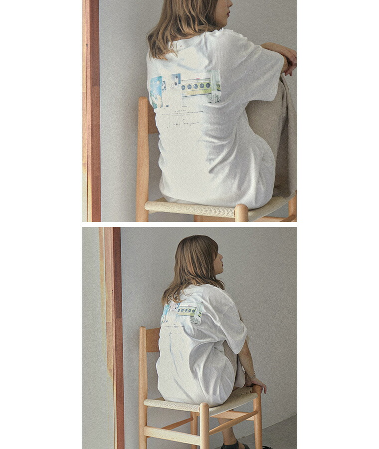 後ろ姿もさり気なくお洒落なバックプリントビッグシルエットtシャツ レディース トップス プルオーバー ゆったり バックプリント クルーネック 5分袖 半袖 オーバーサイズ ラクチン オフホワイト ベージュ系 カーキ 春 夏 21ss Butlerchimneys Com