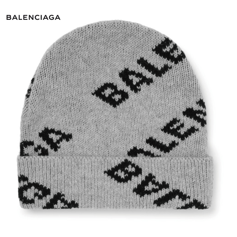 楽天市場】BALENCIAGA black logo jacquard ribbed wool blende beanie 