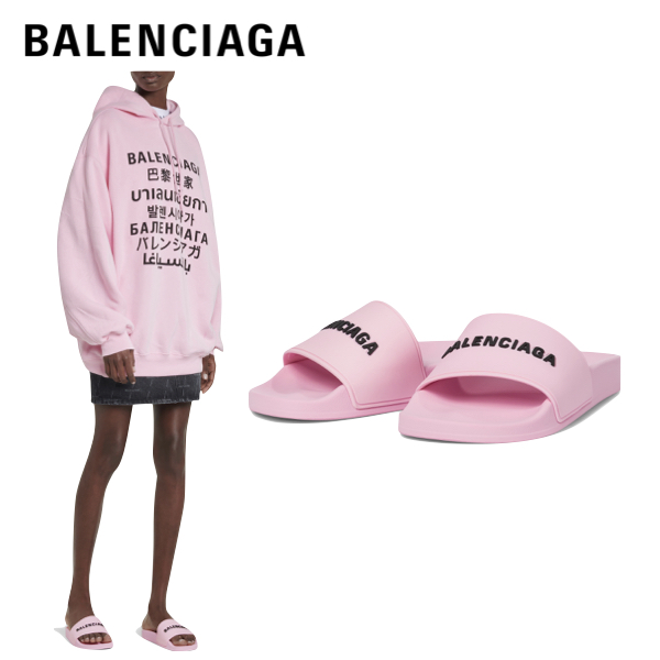 休日限定 BALENCIAGA logo slides shower sandals shoes pink 2021SS