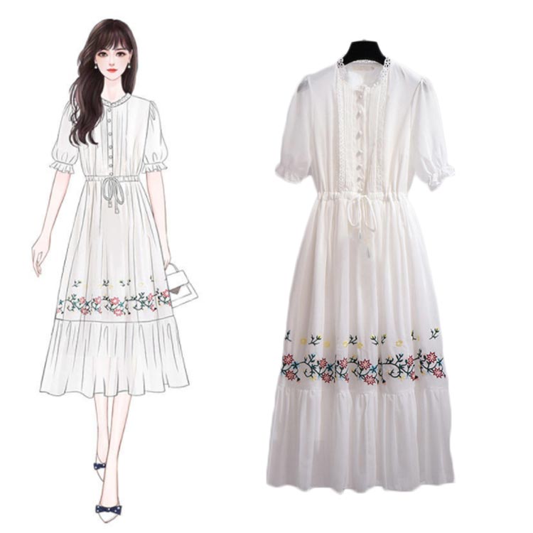 楽天市場 刺繍ワンピース レディース ロングワンピース 夏 レースワンピース ロングワンピ チュール 半袖 丸襟 ワンピース 大きサイズ 着痩せ ウエスト紐 Aライン フェミニン お洒落 送料無料 シンプル カジュアル おしゃれ Fast Fashion