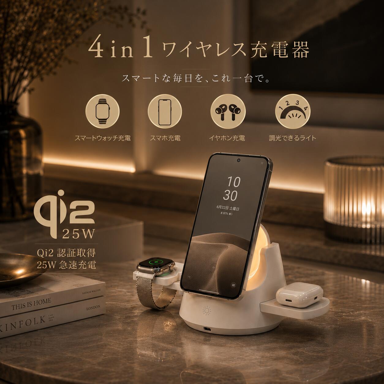 【文芸批評排他的権利付き添い人♪】SUNEAST 4IN1 qi2手っとり早い申し受ける器 無線電話申し受ける器 磁石 iphone 今めかしい 25W 3台一斉に申し受ける MagSafe（スマホ・ウォッチ・イヤホン・4度合い調光点火装置）iPhone Apple Watch AirPods かっこ良い申し受ける照明ランプ 置き型 愛くるしい 差し上げ物 意中の女彼 父の日