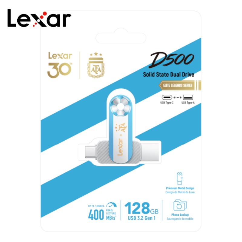 Lexar&times;AFA共同ブランドモデル D500 USBメモリ 128GB USB 3.2 Gen 1 Type-C / USB-A デュアルコネクター ソリッドステート デュアルドライブ Elite Legendsシリーズ USB 写真 保存 動画 データ移行 バックアップ PC Mac タブレット スマートフォン iphone スマホ外付けメモリ｜ファストオンライン