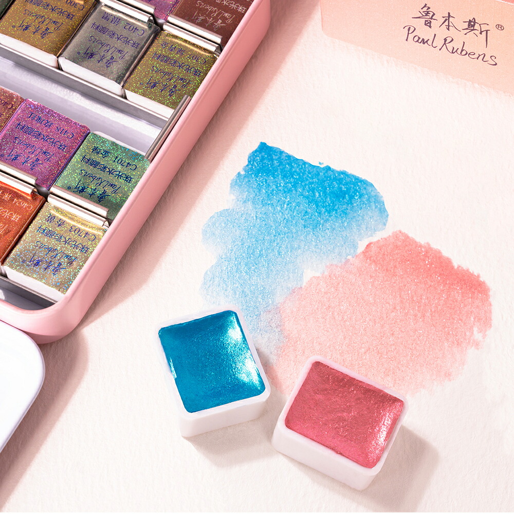 Paul Rubens 固形水彩絵具 48色 セット パール メタリック 水彩 絵の具 パレット ラメ入り 光沢感 ゴールド アラビアゴム製 メタルケース入り 専門家用 プロ ホビー 画材 えのぐ 送料無料 Massage Mit Herz De