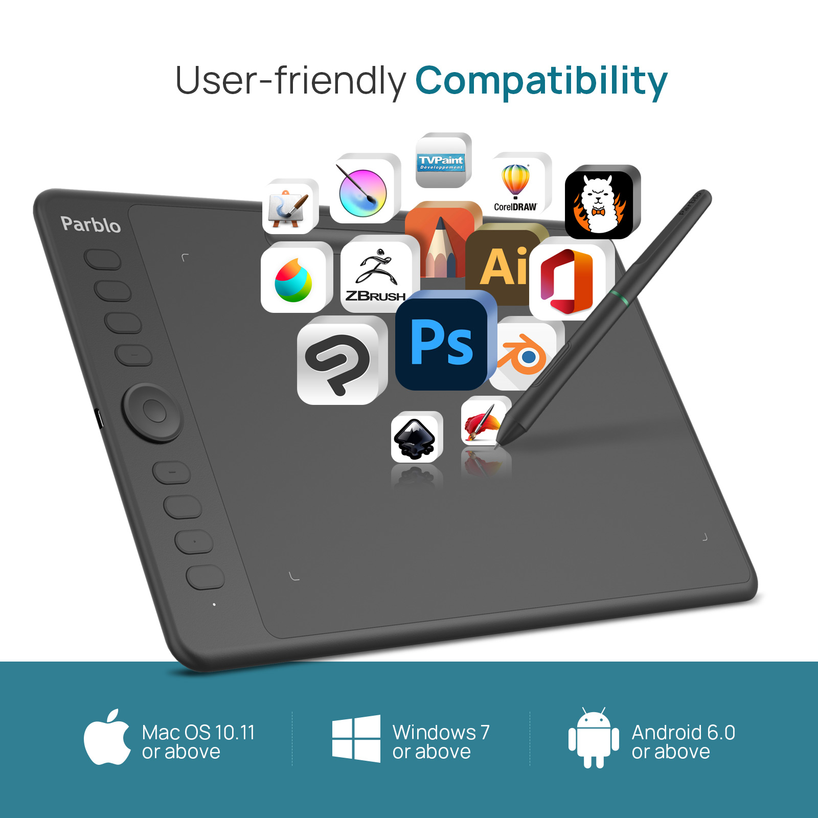 Parblo Intangbo ペンタブ プロ 10x6インチ Windows Macos Android対応 8192レベル筆圧 充電不要ペン 傾き検知機能 ペン入力 デジタル絵 ニ本指グローブ付き オンラインレッスン Suゲーム用 イラスト ブラック Mサイズ Pa013 送料無料 Rvcconst Com