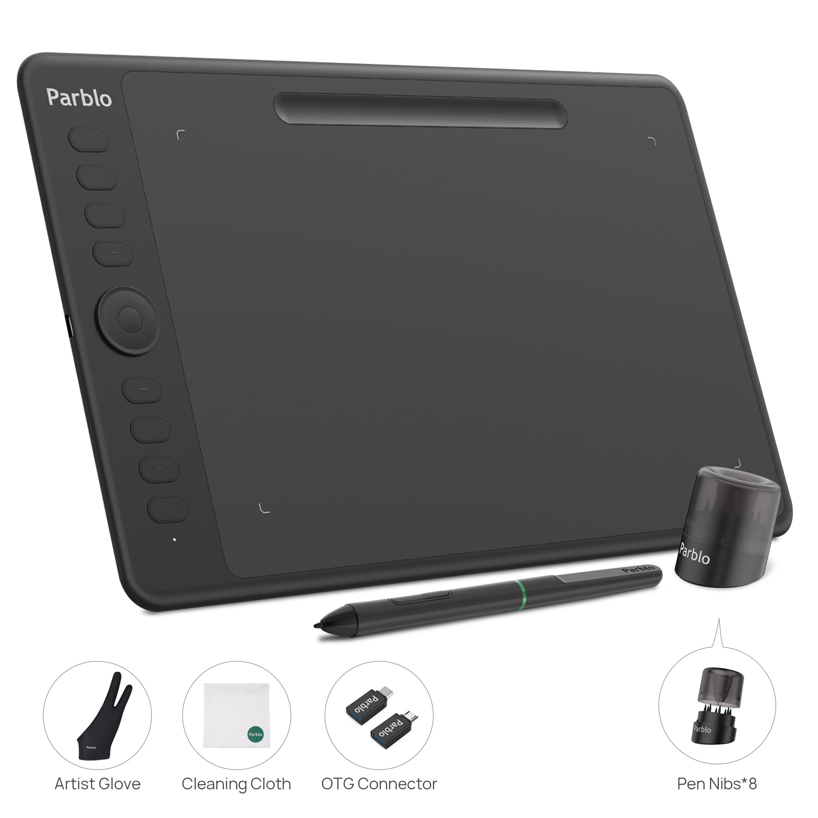 Parblo Intangbo ペンタブ プロ 10x6インチ Windows Macos Android対応 8192レベル筆圧 充電不要ペン 傾き検知機能 ペン入力 デジタル絵 ニ本指グローブ付き オンラインレッスン Suゲーム用 イラスト ブラック Mサイズ Pa013 送料無料 Rvcconst Com