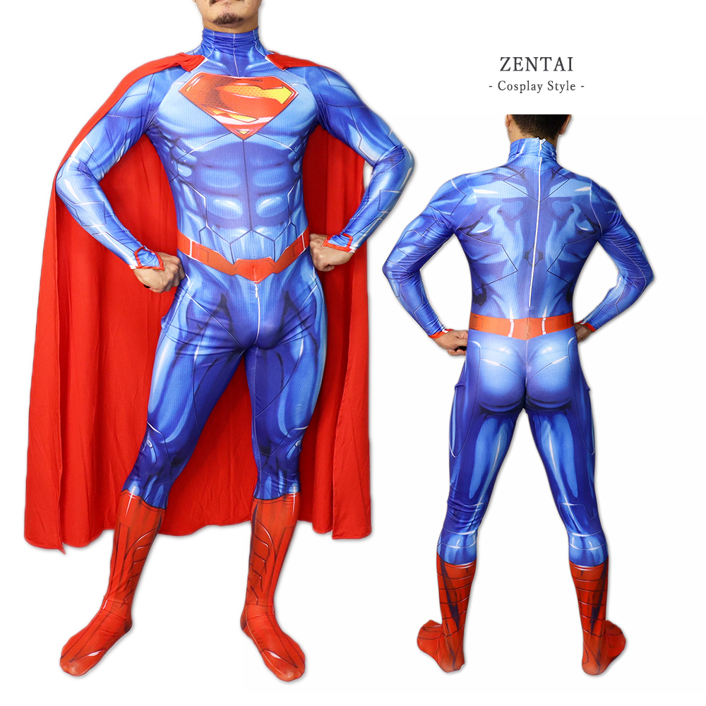 Zentai スーパーマン ヒーロー アメコミ ゼンタイ ファスナー付き ヒーロー 全身タイツ ボディースーツ Superman コスプレ 大人用 仮装 コスチューム 衣装 cosplay ハロウィン GT-LINE Favolic画像