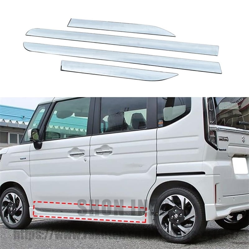 サイドドア敷居モールディングトリムバープレート 4個 スズキ スペーシア カスタム MK54S 2023 2024 2025 ABSプラスチック用|shoninzo