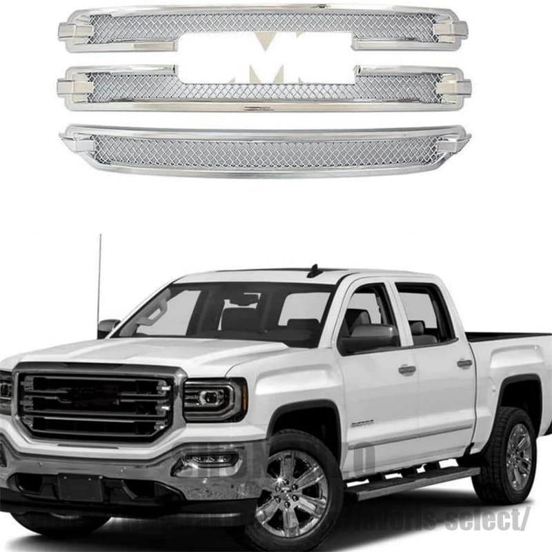 GMC シエラ Sierra 1500 SLT 2016-2018 専用 グリルオーバーレイ フロントフードグリル クローム ドレスアップカバー バンパー カーアクセサリー 外装パーツ｜shoninzo
