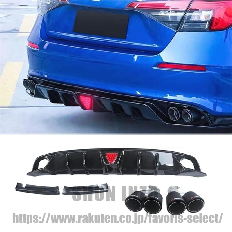 シビック リアディフューザー ホンダ シビック 11代目 セダン 2022-2025 2026 車種専用 リアパンバースポイラー リアパンバーディフューザー ABS 塗装済み 艶あり黒 LEDブレーキライト付き テールパイプ付き|shoninzo