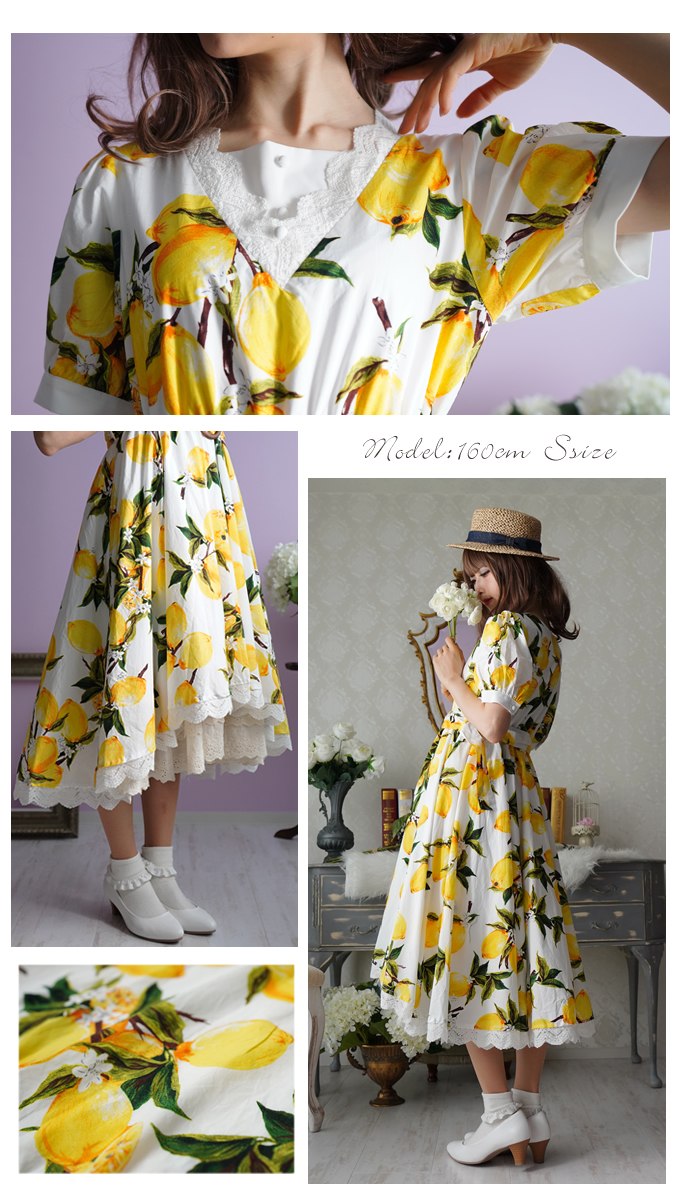 ミディアム丈 大きいサイズ レモン柄 レモン柄 大きいサイズ ワンピース ワンピース ワンピース 春夏 レモン柄の爽やかミディアム丈ワンピース Favoriteオリジナル 大きいサイズ ワンピース 春夏 ミディアム丈 19年6月下旬新作 ワンピース専門店 ｆavorite