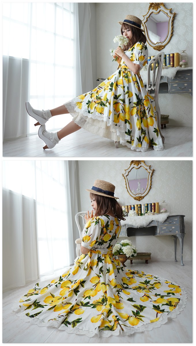 ミディアム丈 大きいサイズ レモン柄 レモン柄 大きいサイズ ワンピース ワンピース ワンピース 春夏 レモン柄の爽やかミディアム丈ワンピース Favoriteオリジナル 大きいサイズ ワンピース 春夏 ミディアム丈 19年6月下旬新作 ワンピース専門店 ｆavorite