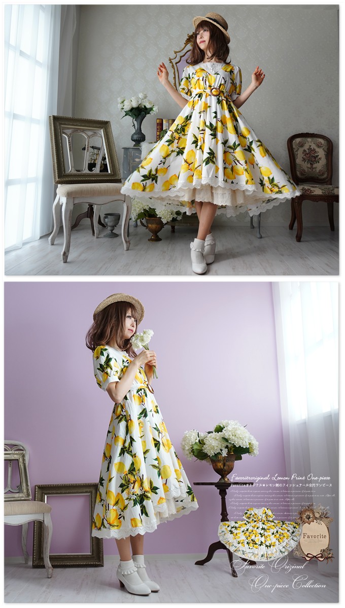 ミディアム丈 大きいサイズ レモン柄 レモン柄 大きいサイズ ワンピース ワンピース ワンピース 春夏 レモン柄の爽やかミディアム丈ワンピース Favoriteオリジナル 大きいサイズ ワンピース 春夏 ミディアム丈 19年6月下旬新作 ワンピース専門店 ｆavorite