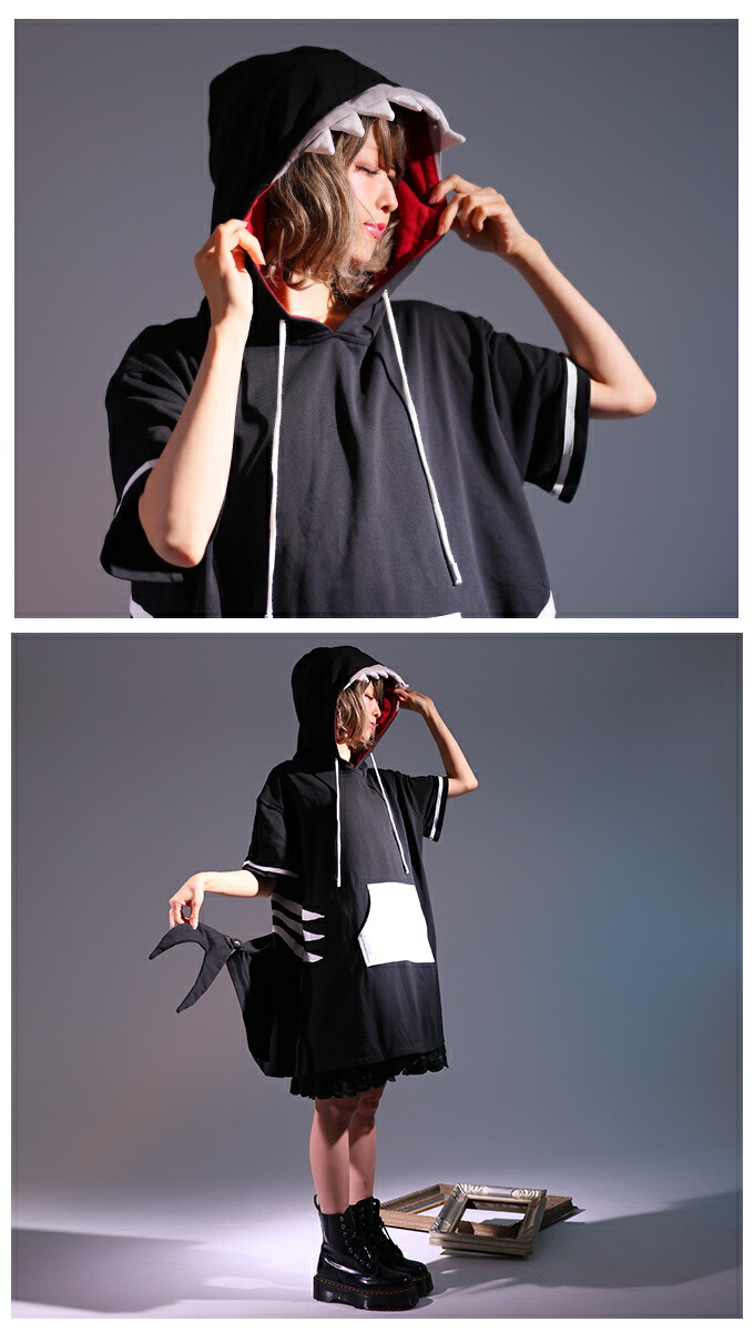 パーカー衣 鮫 4つ足 ユニ交わる 快適 Favorite個性的 さめ構想のユニセックスパーカーワンピース 墨染め 年次7月影新作中旬 Ridershop Ch