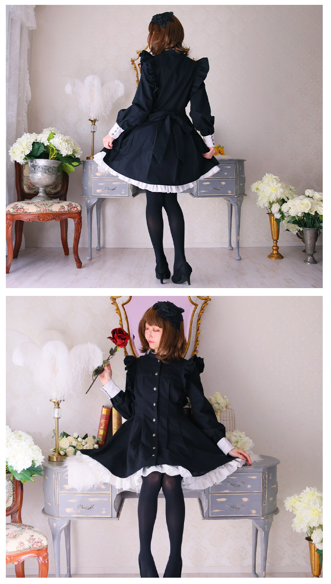 メイド 大きいサイズ ワンピース Ll ワンピース 大きいサイズ ミニ丈 大きいサイズ ワンピース ミニ丈 ミニ丈 制服 フリル フリル メイド 制服 Favoriteオリジナル 坂内若さんデザインコラボ企画 肩フリルのメイド制服風ワンピース 年9月中旬新作 全部