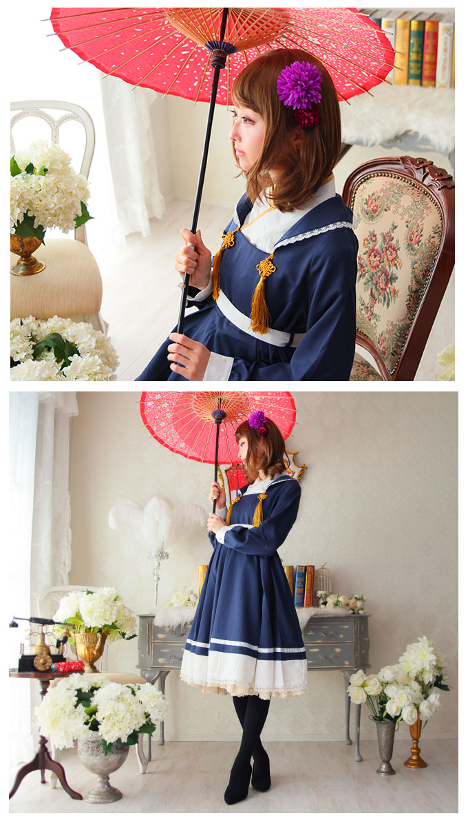 大きいサイズ Ll ワンピース ミディアム丈 ボックスプリーツ 着物風襟 鶴 ネイビー Favoriteオリジナル 着物風襟の鶴の恩返しワンピース ネイビー 年3月新作中旬 Nhteknik Com