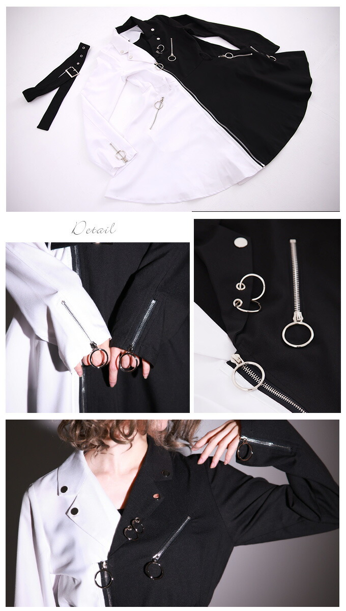 ワンピース ライダース パンク ロック モノクロ ジップアップ ベルト付き 黒 白 Favoriteオリジナル ライダース風デザインのパンクロック ワンピース ブラック ホワイト 21年4月新作上旬 新作予約 7月下旬頃順次発送予定 Ael Global