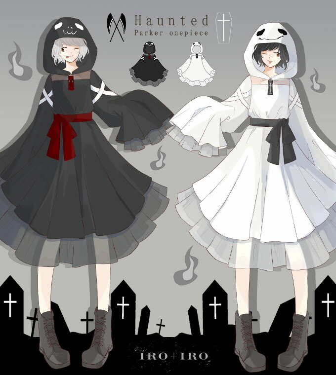 楽天市場 パーカー オーガンジー ミディアム丈 お化け 死神 ゴースト Favoriteオリジナル ホーンテッドパーカーワンピース Iro Iro 21年4月新作下旬 ワンピース専門店 ｆavorite