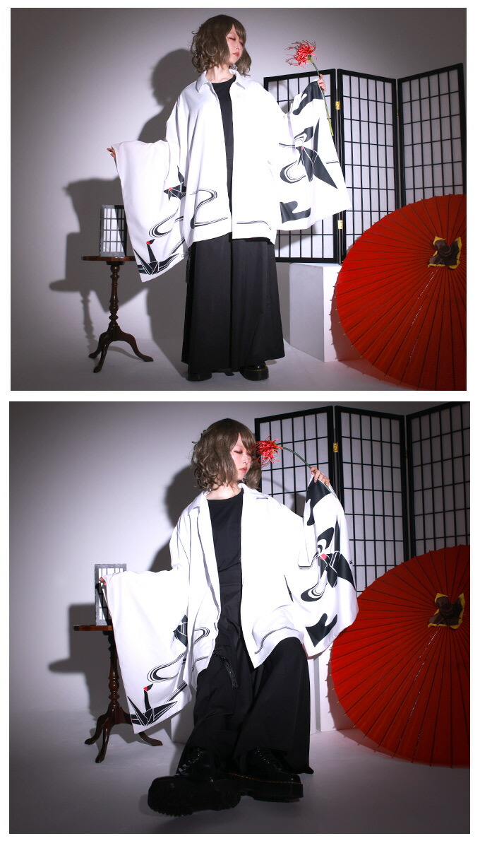 シャツ ユニセックス 折り鶴 鶴 和 和洋折衷 和袖 Favoriteオリジナル 折り鶴和袖ユニセックスシャツ ホワイト 白 Iro Iro 21年1月新作下旬 Salon Raquet De