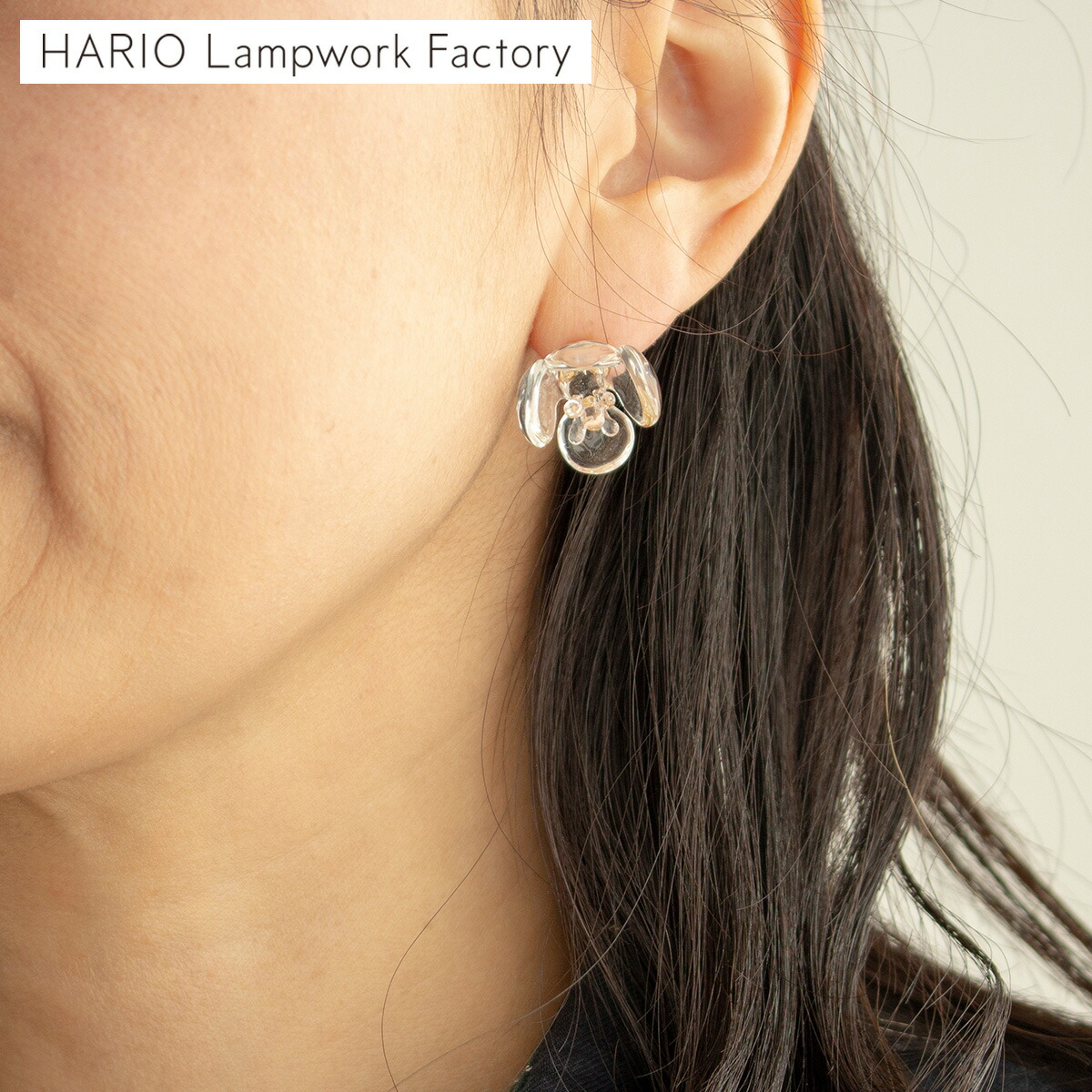 ハリオ ピアス ツバキ Plants 花 ガラス製 日本製 手作り HARIO Lampwork Factory 植物 椿 上品 大人可愛い おしゃれ シンプル レディース アクセサリー ギフト 箱入り 真鍮 ゴールド