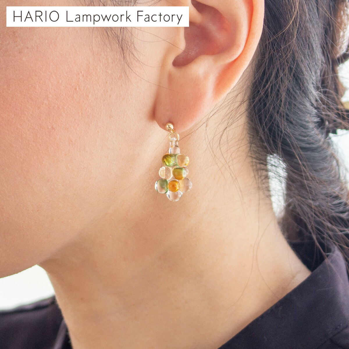 【クーポン対象 4/10 15:59まで】 ハリオ ピアス コモレビ ガラス製 日本製 手作り HARIO Lampwork Factory イイダ傘店 コラボ 上品 大人可愛い おしゃれ 華やか レディース アクセサリー ギフト 箱入り 真鍮 ゴールド ニッケルフリー