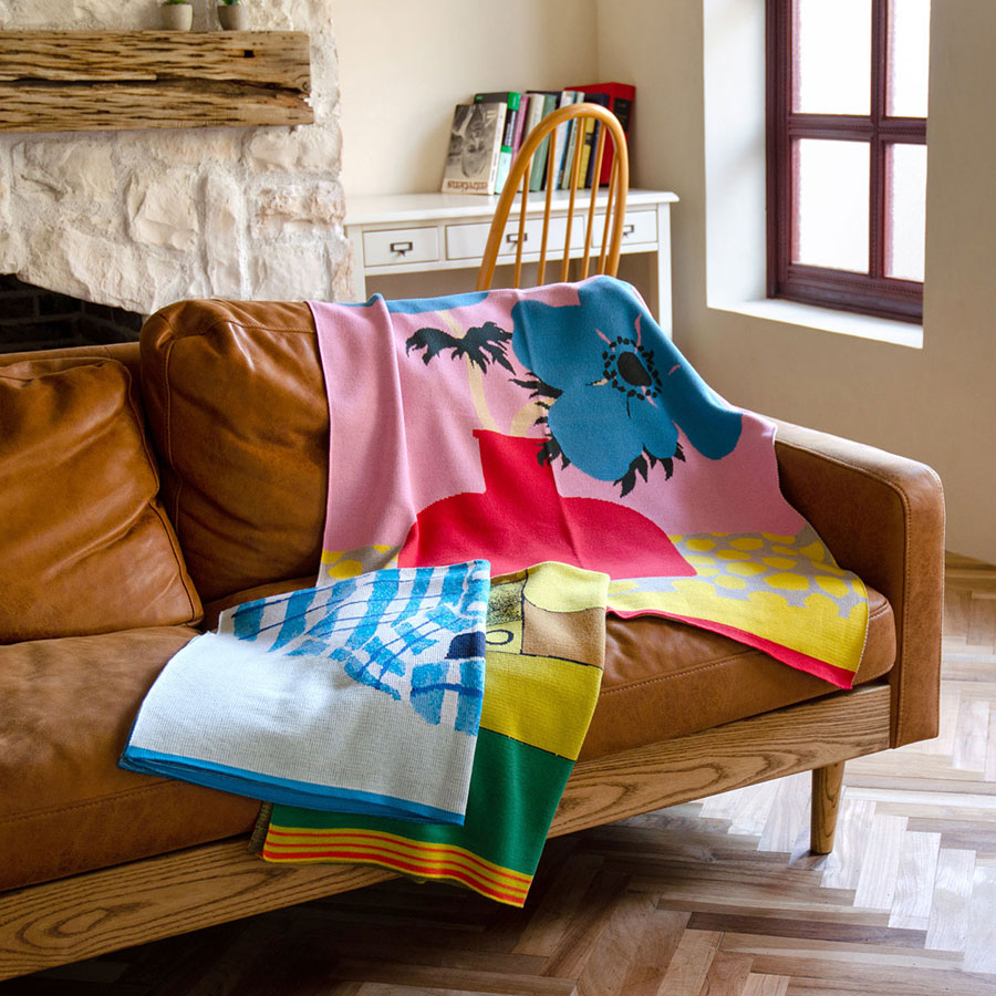 【楽天市場】日本製 ブランケット ひざ掛け Blanket アートブランケット コットンブレンド 青のアネモネ｜アーティスト 村上生太郎