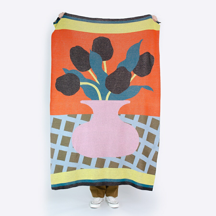 【楽天市場】日本製 ブランケット 大判 Blanket アートブランケット ウールブレンド アートブランケット 黒のチューリップ