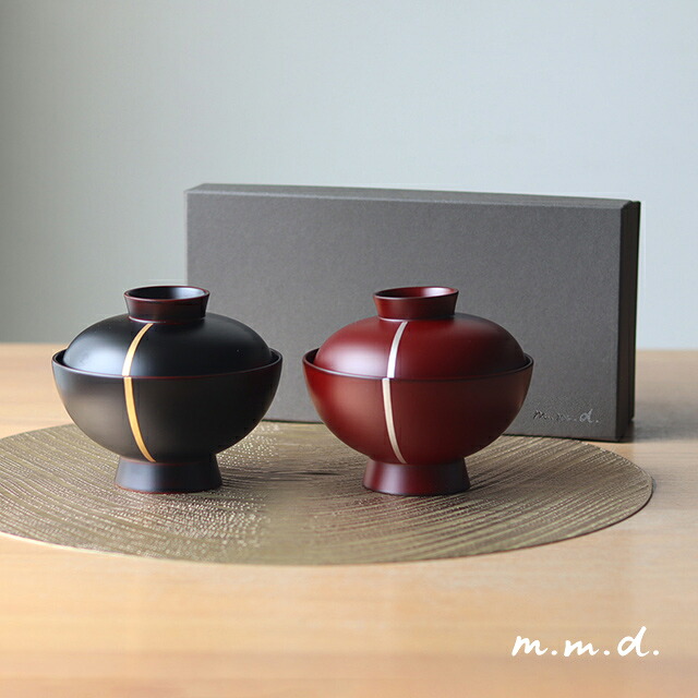 m.m.d. luxury colors line 吸物椀2個セット ギフトボックス入り(夫婦碗 お椀 おしゃれ 食洗機 味噌汁 椀 汁椀 漆器 越前漆器 日本製 高級感 シンプル 和モダン 和 和風 結婚祝い 食器 ペア 二人 ギフト お祝い 結婚記念日 母の日 父の日 退職祝い 引き出物 ギフトボックス)｜FAVRAS／ファブラス　雑貨＆ギフト