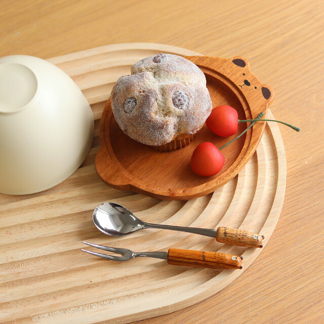 Fluffy ウッドプレート付きボウル＆スプーン＆フォークセット(食器 