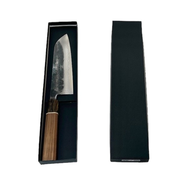 【送料無料】 越前数馬作　鳴神　三徳包丁170mm　白二多層鋼　松炭焼入　SGW八角柄　　620547　202402