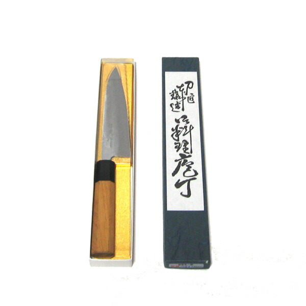 【送料無料】 越前数馬作　積層青二鋼　銀龍　ペティナイフ135mm　欅八角柄付　　620556　202207