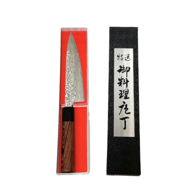 【送料無料】 越前数馬作　粉末ハイス鋼 31層ダマスカス　龍神　ペティ150mm　寿檀八角柄付　　620575　202304