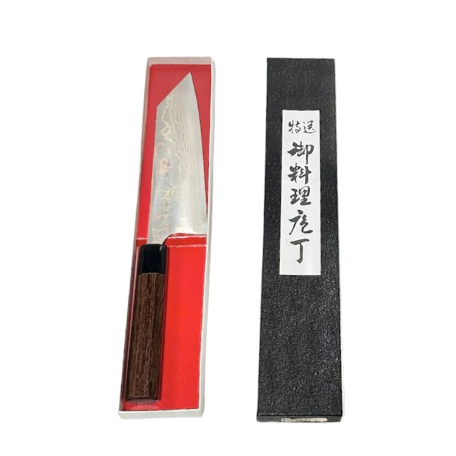 越前数馬作　青二鋼 有色17層ダマスカス　宝刀８　剣型文化包丁180mm　紫檀八角柄付　　620685　202306