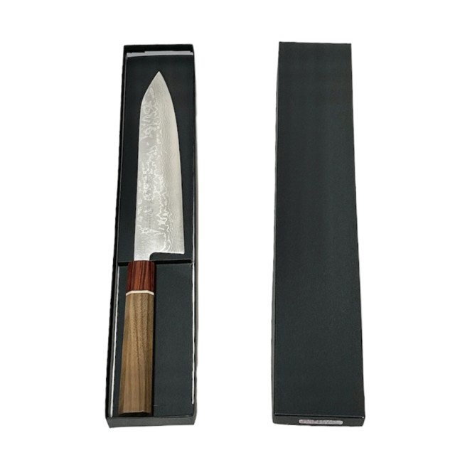 【送料無料】 越前数馬作　V10ダマスカス鋼　雪月花　牛刀包丁210mm　RGW八角柄　　 621032　202309
